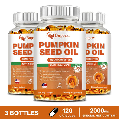 Pumpkin Seed Oil Capsules - Supports Prostate, Urinary Tract, Bladder Health, and Promotes Hair Growth