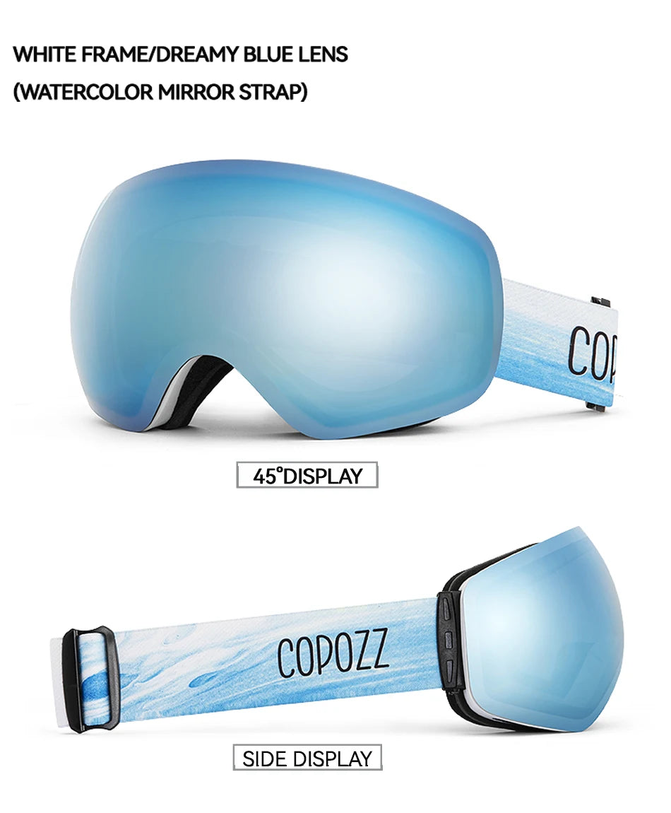 Frameless Anti-Fog Ski Goggles Night Lens Box Set 100% UV400 Protection Ski Snowboard Anti-Slip Strap Snow Goggles for Men Women