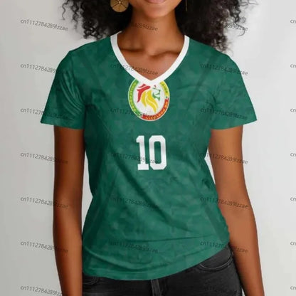 Women's Senegal Football Jersey V-Neck Tee African Team Pride Graphic Print Casual Breathable Sportswear Summer World Cup Fan Ge