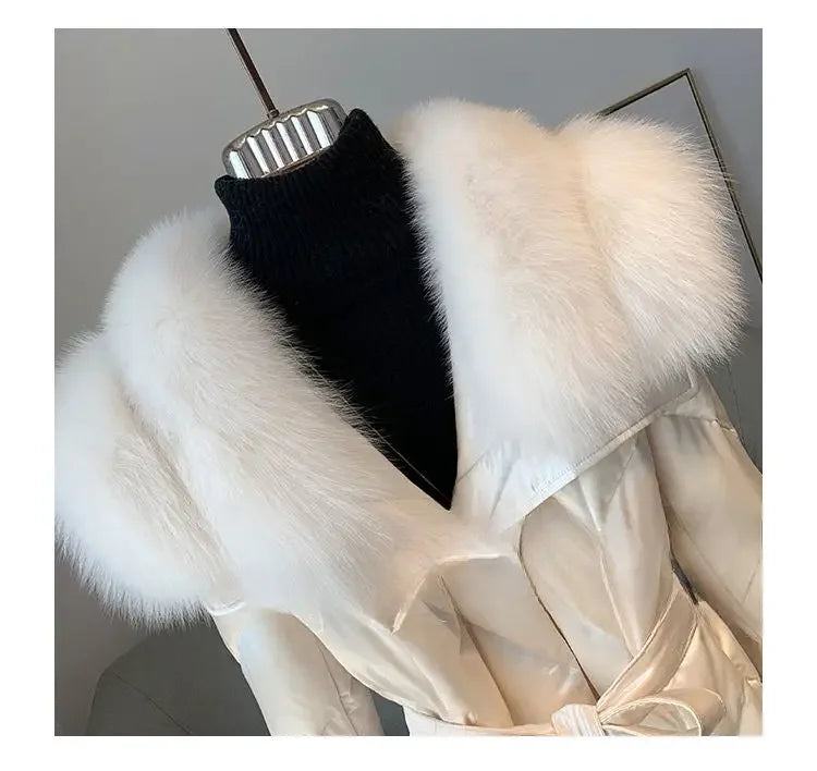 New Women High-end Down Jacket Imported copy Fox Fur Shawl Collar Down Coat Long Young Fashion Warm Slim-fit Fashion Jacket