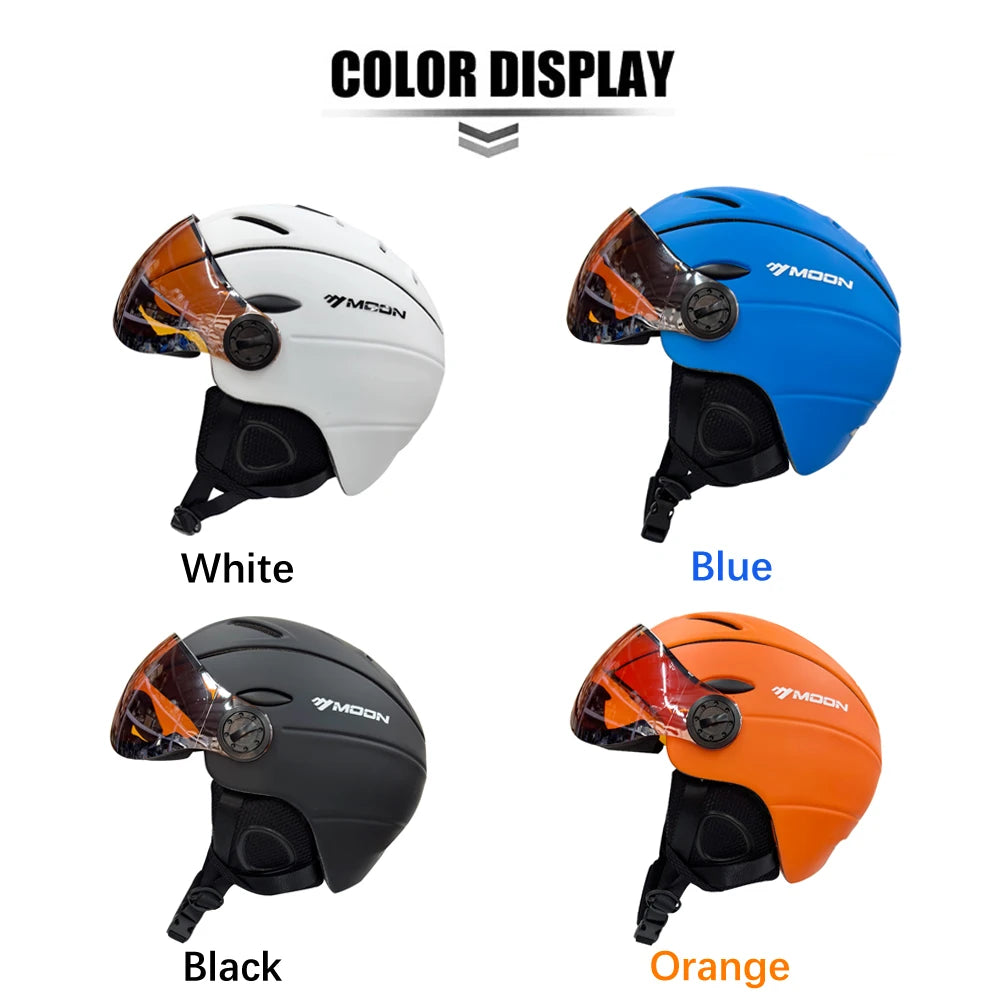 MOON Skiing Helmet With Goggles PC+EPS High-Quality Ski Helmet For Adult Outdoor Snowboard Skateboard Helmet Protective Ski Gear