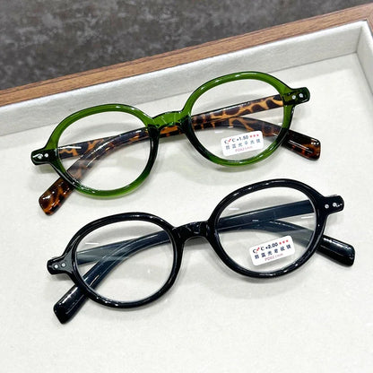 Retro Small Frame Presbyopia Glasses Oval Frame Green Tortoiseshell Reading Glasses Blue Light Blocking Eye Protection Eyewear