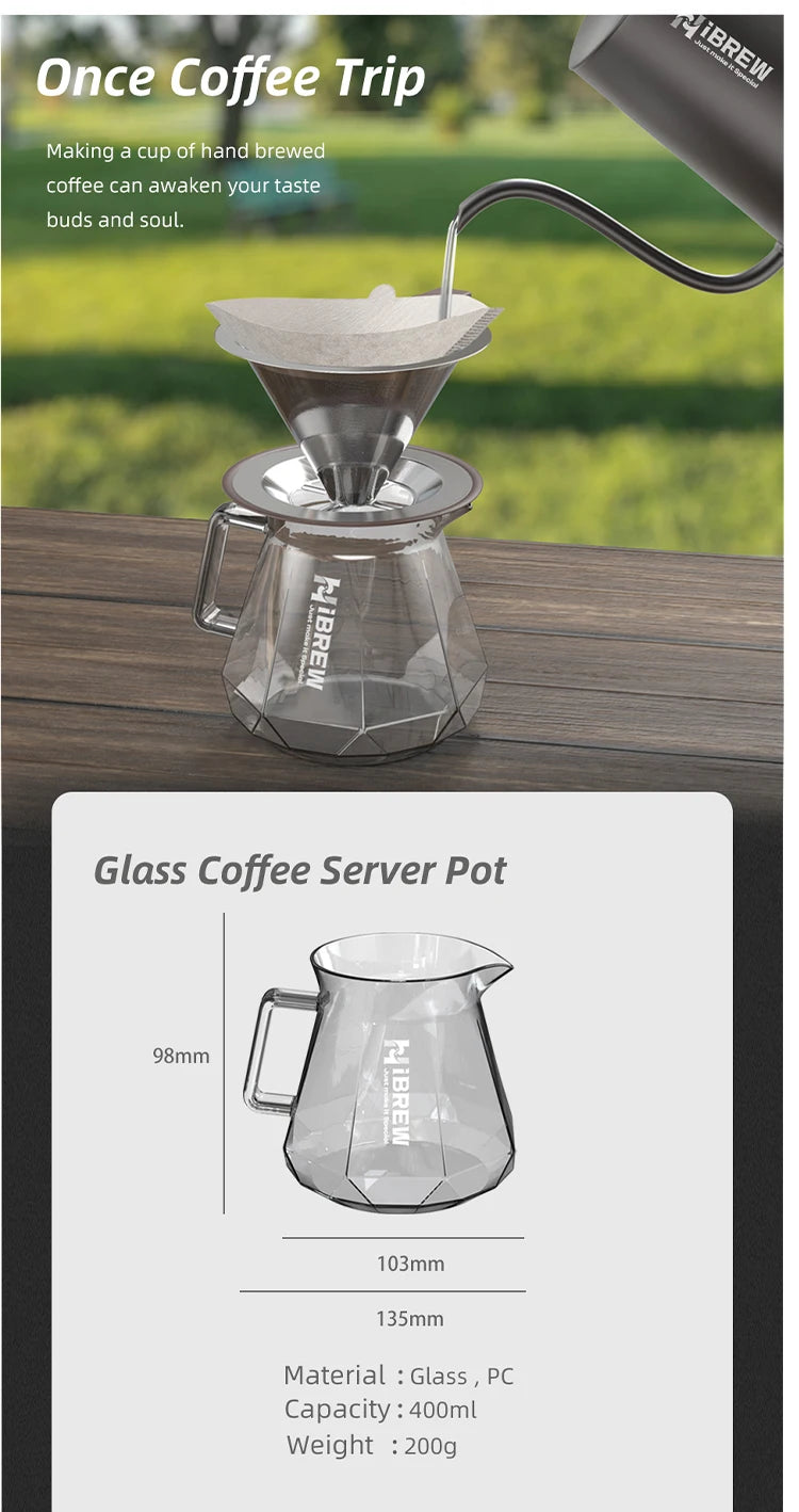 HiBREW Pour Over Coffee Kettles Manual Coffee Grinder Coffee Maker 8 pcs Set