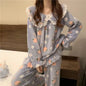 Ruffles Pajamas for Women Autumn Winter Peter Pan Collar Ruffle Sleeve Pajama Top and Elastice Waist Pants 2 Pcs Pajama Sets