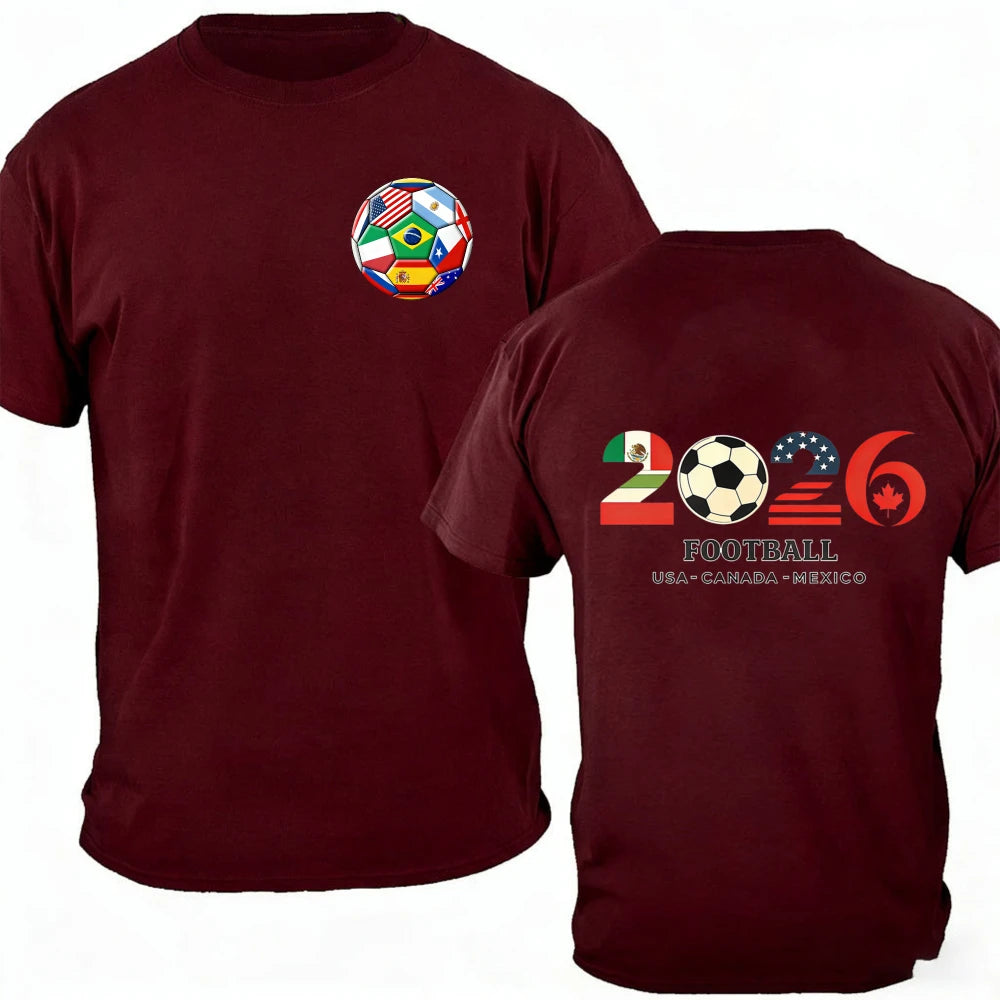 Men's 100% Cotton 2026 Soccer Football T-Shirt USA Canada Mexico Casual Sports Fan Print Short Sleeve Top Oversized T Shirt