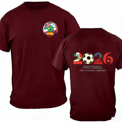 Men's 100% Cotton 2026 Soccer Football T-Shirt USA Canada Mexico Casual Sports Fan Print Short Sleeve Top Oversized T Shirt