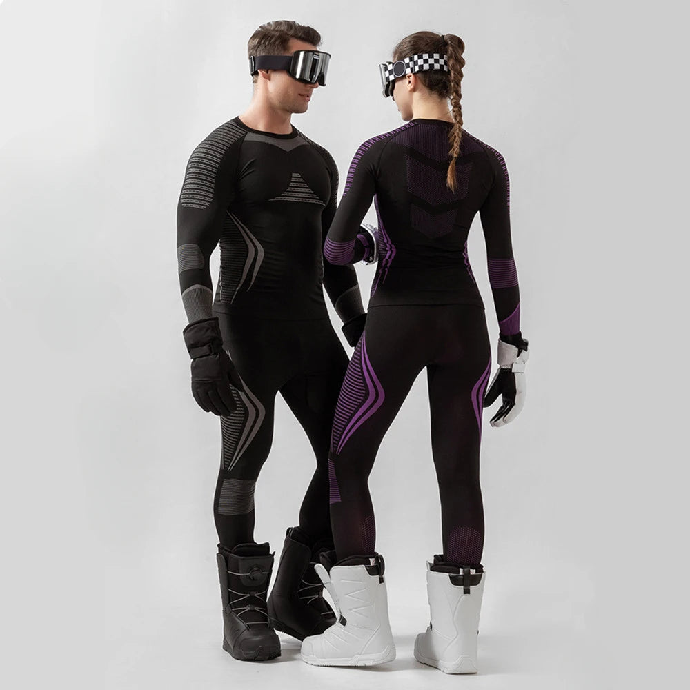Men Women Ski Thermal Underwear Sets Quick Dry Functional Compression Tracksuit Tight Snowboarding Tops and Pants Adult