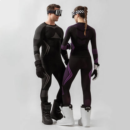 Men Women Ski Thermal Underwear Sets Quick Dry Functional Compression Tracksuit Tight Snowboarding Tops and Pants Adult