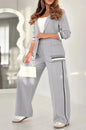 Pant Sets Women Wide Leg Pants Two Piece Set Button Coats Matching Sets Patchwork High Waist Elegant Trousers Pockets Sporty