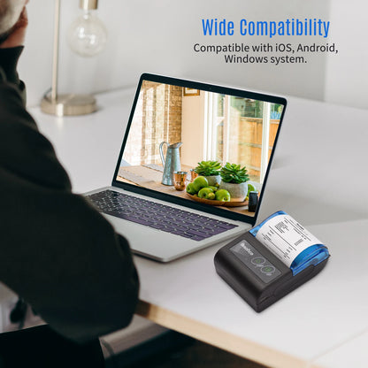 Bisofice Portable Mini Thermal Printer 2 inch Wireless USB Receipt Bill Ticket Printer with 58mm Print Paper for Restaurant