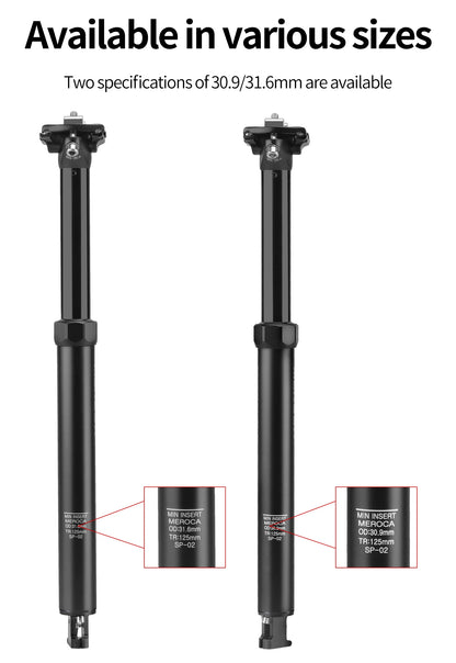 MEROCA Bike Dropper Seat Post 30.9/31.6x425mm Internal Routing Cable Remote Wire Control Lift Seat Tube Mtb Seatpost