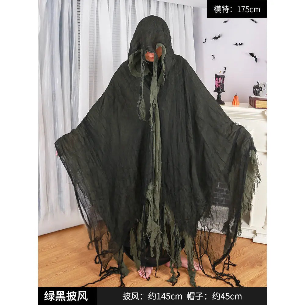 Halloween Hooded Cloak Medieval Renaissance Gothic Wizard Cape Grim Reaper Cosplay Costume for Adult Scythe Weapon Prop