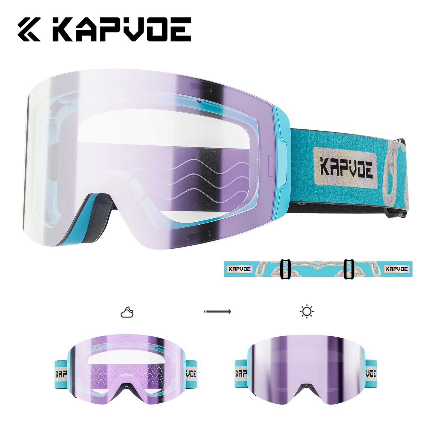 KAPVOE Ski goggles Anti-fog Skiing goggles Photochromic Outdoor Sports Magnetic Glasses Winter Snowboard Snowmobile Equipment