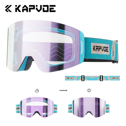 KAPVOE Ski goggles Anti-fog Skiing goggles Photochromic Outdoor Sports Magnetic Glasses Winter Snowboard Snowmobile Equipment