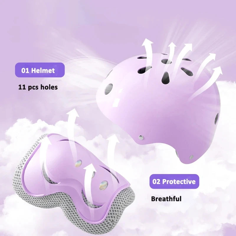 2-14 years Old Bike Helmet Set Skateboard Knee Pads Protective Gear Set Kids Wrist Guards Sport Cycling Roller Skating Scoote