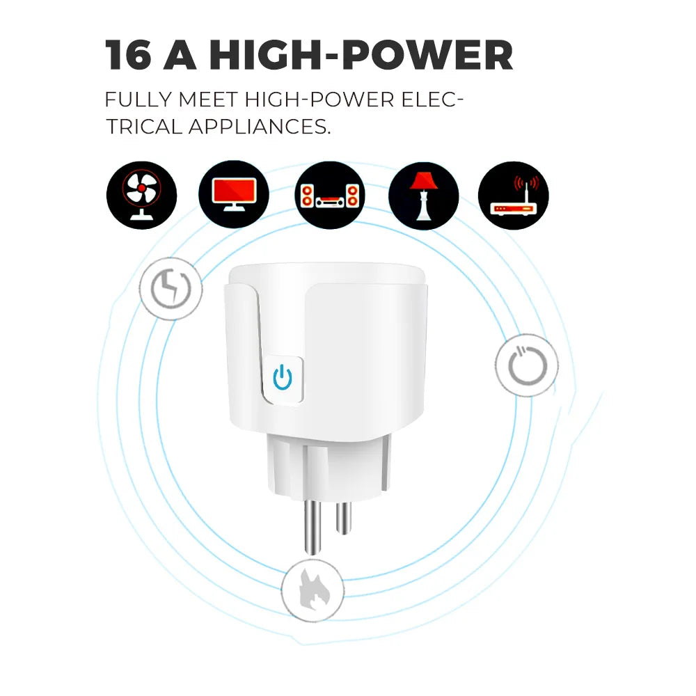 TUYA Smart Plug WiFi Socket EU 16A/20A With Power Monitor Timing Function Voice Control Works With Alexa Google Home