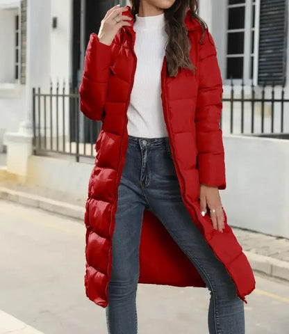 New Hooded Down Coats Women Medium Long Slim Fit Down Parkas Winter Warm Solid Casual Zipper Coat Stylish Outwear Autumn Jackets
