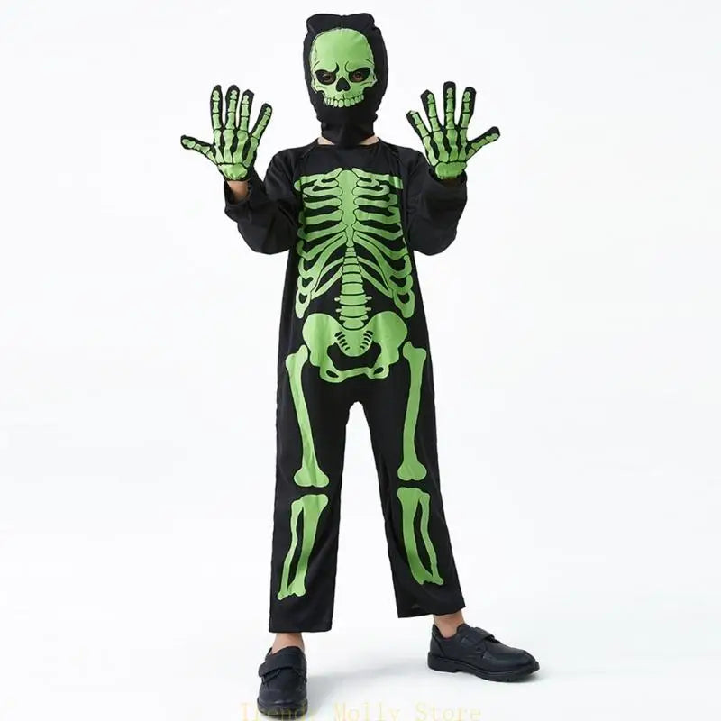 N5KB Halloween Costumes for Kids Scary Skeleton Costumes for Kids Fancy Dress up Cosplay Party Bodysuit Role Play Jumpsuit