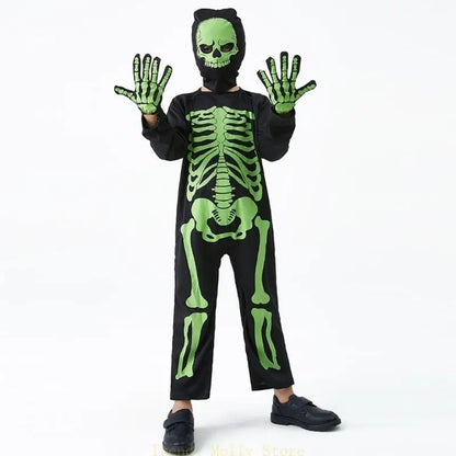 N5KB Halloween Costumes for Kids Scary Skeleton Costumes for Kids Fancy Dress up Cosplay Party Bodysuit Role Play Jumpsuit