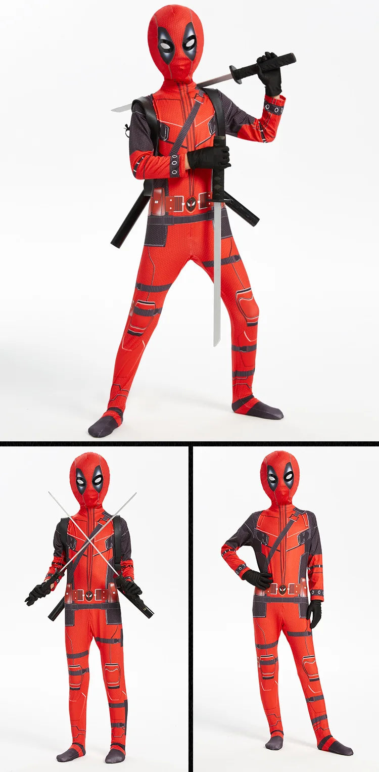 Superhero Deadpool Costume Kids New Deadpooling 3 Cosplay Cosutme Deadpool3 Full Children Costume Bodysuit Halloween Jumpsuit