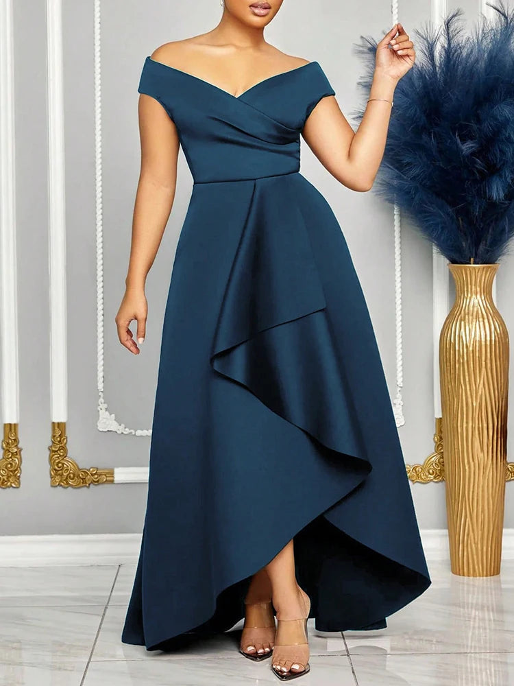 Off Shoulder Evening Dress Women Solid Maxi Long Dresses With Sleeves Wedding Bridesmaid Elegant Party Dresses 2025 Woman