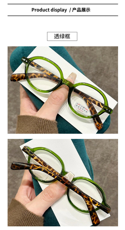 Retro Small Frame Presbyopia Glasses Oval Frame Green Tortoiseshell Reading Glasses Blue Light Blocking Eye Protection Eyewear