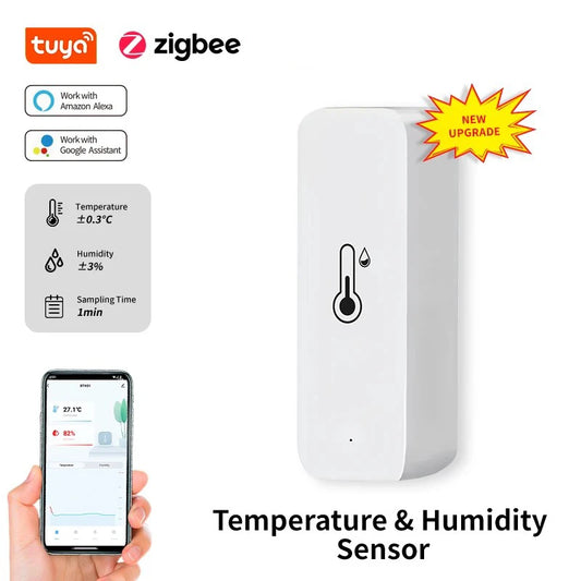 Support Tuya Zigbee Temperature Humidity Sensor Smart Home Device Compatible with Google Home Alexa for Environmental Monitoring