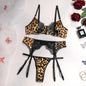 Sexy Perspective Breast Gather Printed Lingerie Set with Gloves Leg Set for Women's Five Piece Set Female Fun Bra & Brief Sets