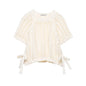 EDSA Women Chunky Knit Top with Side Straps O-Neck Short Sleeves Hollow Out Cropped Sweater Pullover for Casual Female