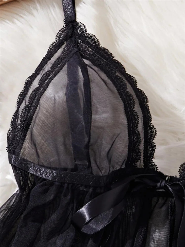 Summer Pajamas Sexy Adult Night Dress Woman Ultrathin Breathable Mesh Sleepwear V-Neck Slit Nightgown Sexy Lingerie Slip Pajamas