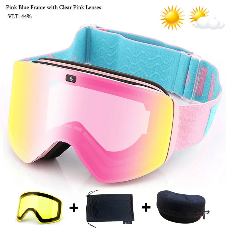 Ski Goggles with Magnetic Double Layer Yellow Lens Skiing Anti-fog UV400 Snowboard Goggles Men Women Ski Glasses Eyewear Set