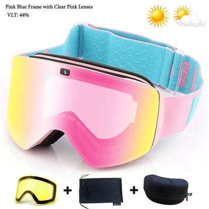 Ski Goggles with Magnetic Double Layer Yellow Lens Skiing Anti-fog UV400 Snowboard Goggles Men Women Ski Glasses Eyewear Set