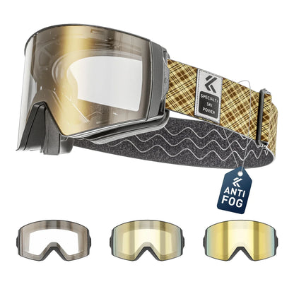 KAPVOE New Outdoor Photochromic Ski Goggles Winter Snow Sports for Unisex Snow Glasses UV400 Anti-fog Magnetic Snowboard Glasses