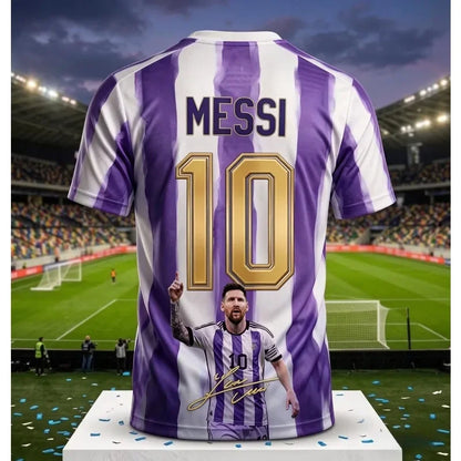 2026 Argentina No.10 Soccer Jersey | Blue White Striped 3D Print Unisex Couple Tee for World Cup Fans