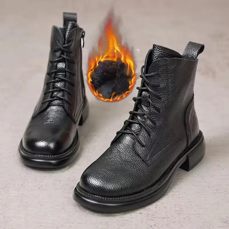 GKTINOO Genuine Cow Leather Boots Women Platform 2025 Autumn Zipper Non Slip Short Boots Winter Women Shoes Botas Mujer Handmade