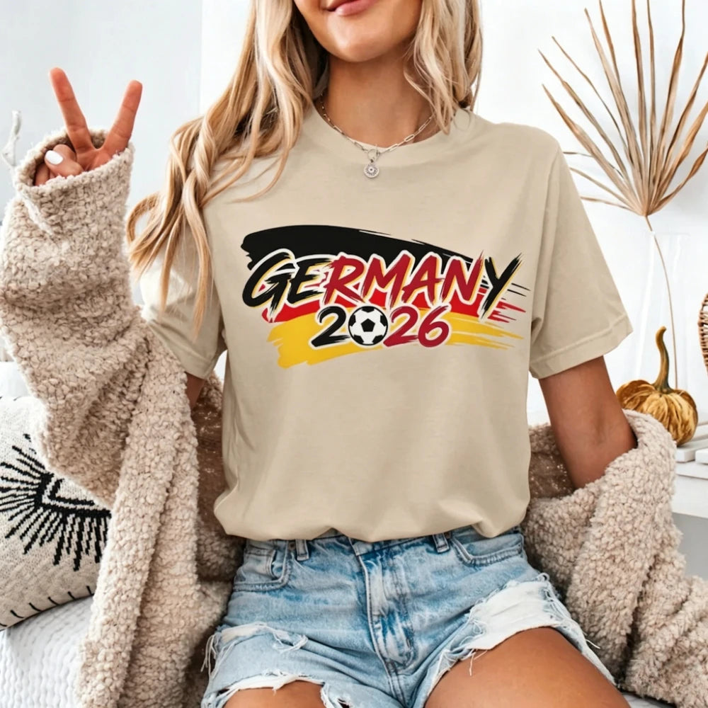 Germany 2026 Soccer Shirt German Football Fan Shirt Soccer Party Supplies Casual Daily Wear Men Women Fashion Summer Cotton Tops