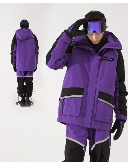 VECTOR Brand Men Women Ski Jacket Winter Warm Windproof Waterproof Ski Suit Outdoor Sports Snowboard Coat Splicing double plate