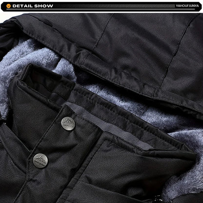 9XL New Winter Men Outwear Fleece Warm Removable Hooded Jacket Men Outdoor Skiing Windbreaker Waterproof Casual Jacket Coat Male
