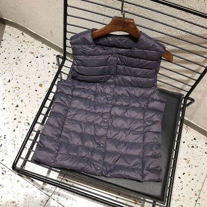 2025 New Women Sleeveless Puffer Jacket Spring Winter Female 90% White Duck Down Ultra Lightweight Packable Warm Down Liner Vest