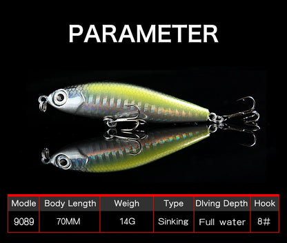 70mm 14g Pencil Fishing Lure Sinking Stickbait 3D Eyes Artificial Bait Long Casting Minnow Wobbler Bass Pike Fishing Tackle