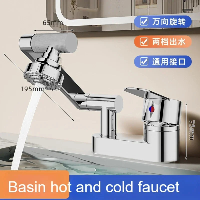 Double Hole Basin Faucets Bathroom Cold and Hot Mixing Tap 2 Modes Nozzle Faucet Sink Basin 360° Rotation Mixing Valve