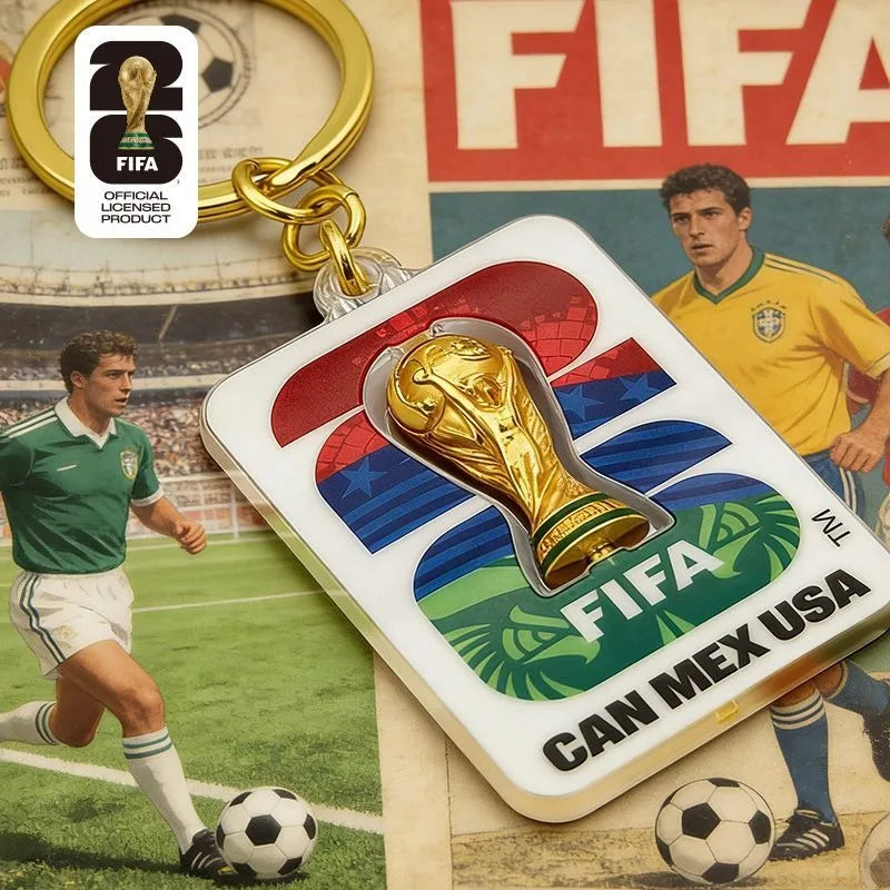 Official Licensed FIFA 2026 World Cup USA Canada Mexico 3D Rotatable Golden Trophy Three Nations Keychain Souvenir Pendant