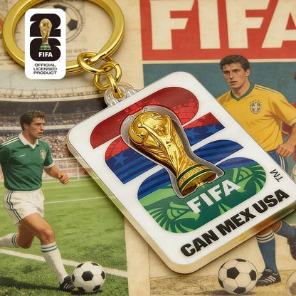 Official Licensed FIFA 2026 World Cup USA Canada Mexico 3D Rotatable Golden Trophy Three Nations Keychain Souvenir Pendant
