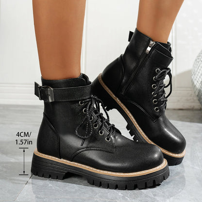 New Women Leather Short Boots Outdoor Nonslip Walking Shoes Fashion Comfort Lace-up Ankle Boots Casual Female Shoes Mujer 9