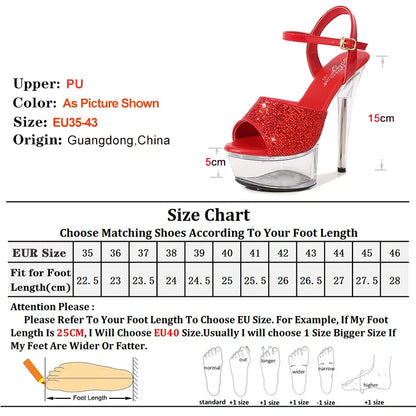 Summer Party Sequin Cloth Women's Sandals Transparent Petal Waterproof Platform High Heels Model Show Stiletto Strippers Shoes