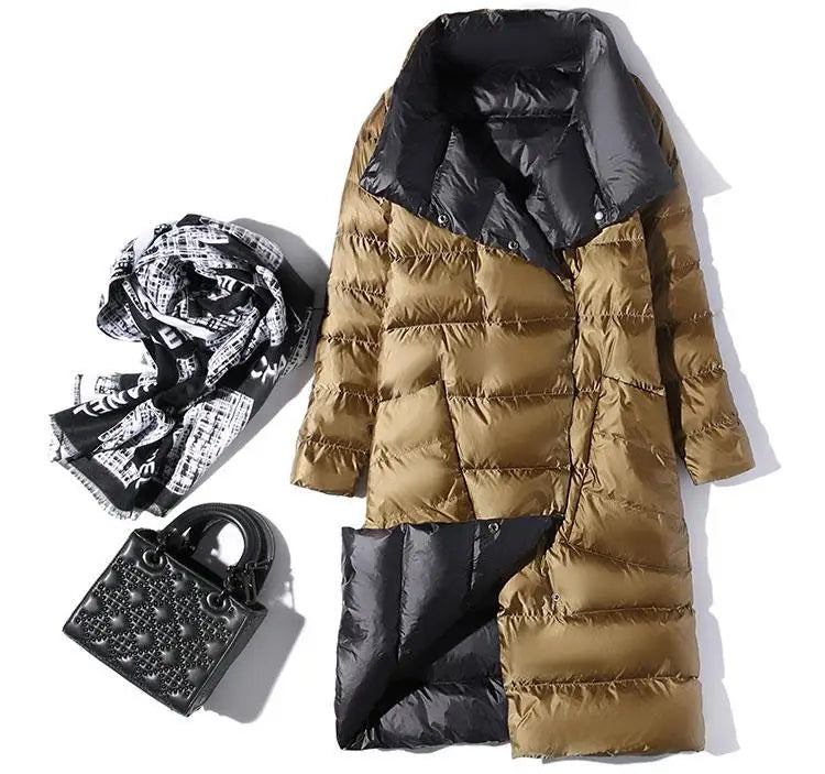 Fashionable White Duck Down New Double-sided Ultra Light Jacket for Women's Winter Slim Fit Single Breasted Warm Parka Coat