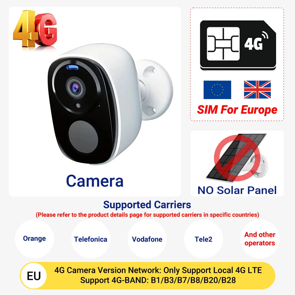 5MP 4G Solar Security Camera 2.4G WiFi Wireless Outdoor Color Night Vision Battery Powered Support PIR Waterproof Two-Way Audio