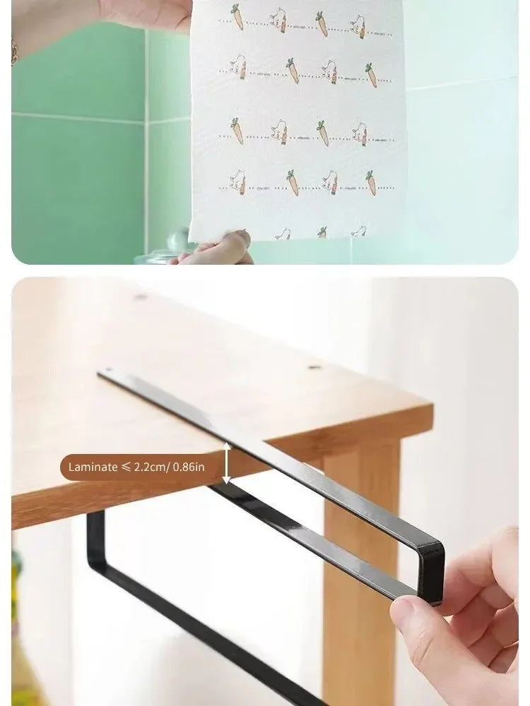 Paper Roll Holder Towel Rack Cling Film Storage Rack Bathroom No Punching Storage Rack Hanging Shelf Kitchen Tissue Accessories