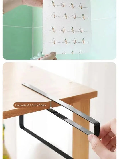 Paper Roll Holder Towel Rack Cling Film Storage Rack Bathroom No Punching Storage Rack Hanging Shelf Kitchen Tissue Accessories