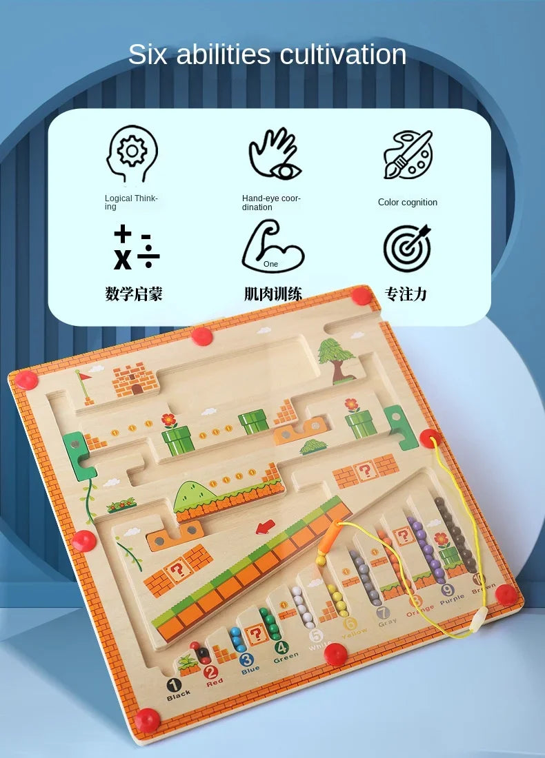 Wooden Magnetic Color and Number Maze Learning Education Toys Color Matching Montessori Toys Wooden Toys for Children Gift